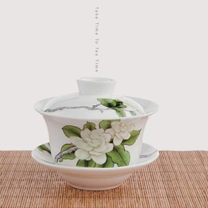 吴裕泰功夫茶具套装家用陶瓷盖碗茶杯